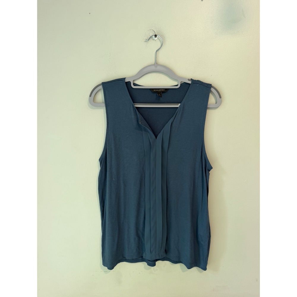 Banana Republic Womens Small Blue Sleeveless Pleated Front Jersey Knit Tank Top
